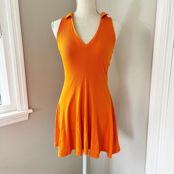 Zara Orange Ribbed V-neck Racer Back Dress - Picture 1 of 7